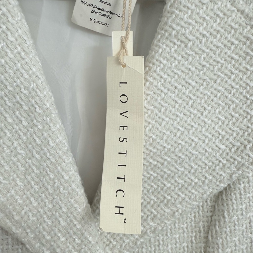 Love style Abrigo Women’s Cream Tweed One of a Kind Midi Pea Coat. Size M - Picture 11 of 11